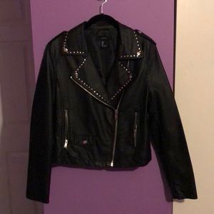 Ladies black pleather motorcycle jacket